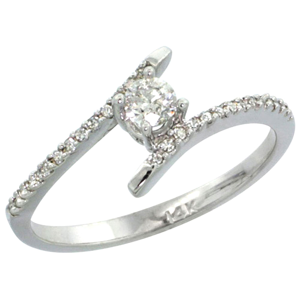 14K WHITE GOLD SOLITAIRE DIAMOND ENGAGEMENT RING W/ 0.16 CARAT (CENTER) & 0.08 CARAT (SIDES) BRILLIANT CUT ( H-I COLOR; SI1 CLARITY ) DIAMONDS, 5/16 IN. (8.5MM) WIDE