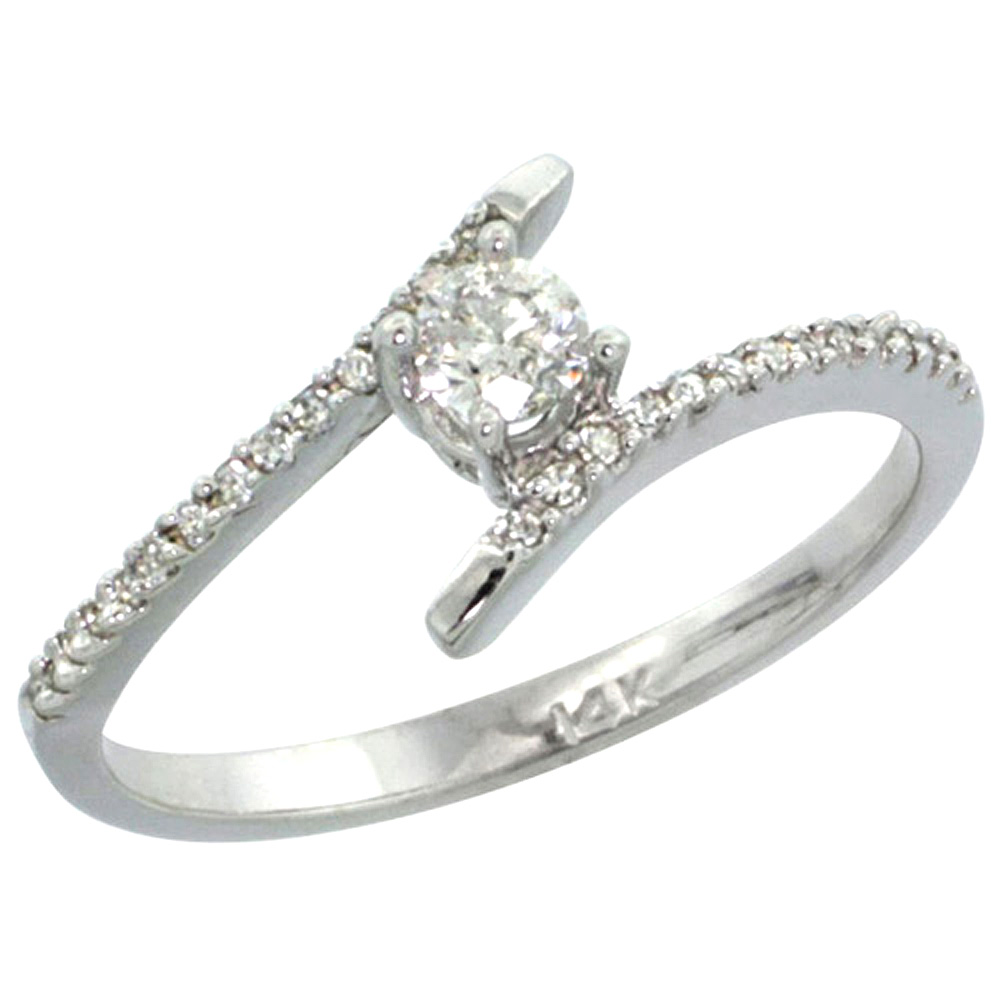 14k White Gold Solitaire Diamond Engagement Ring w/ 0.16 Carat (Center) &amp; 0.08 Carat (Sides) Brilliant Cut ( H-I Color; SI1 Clarity ) Diamonds, 5/16 in. (8.5mm) wide