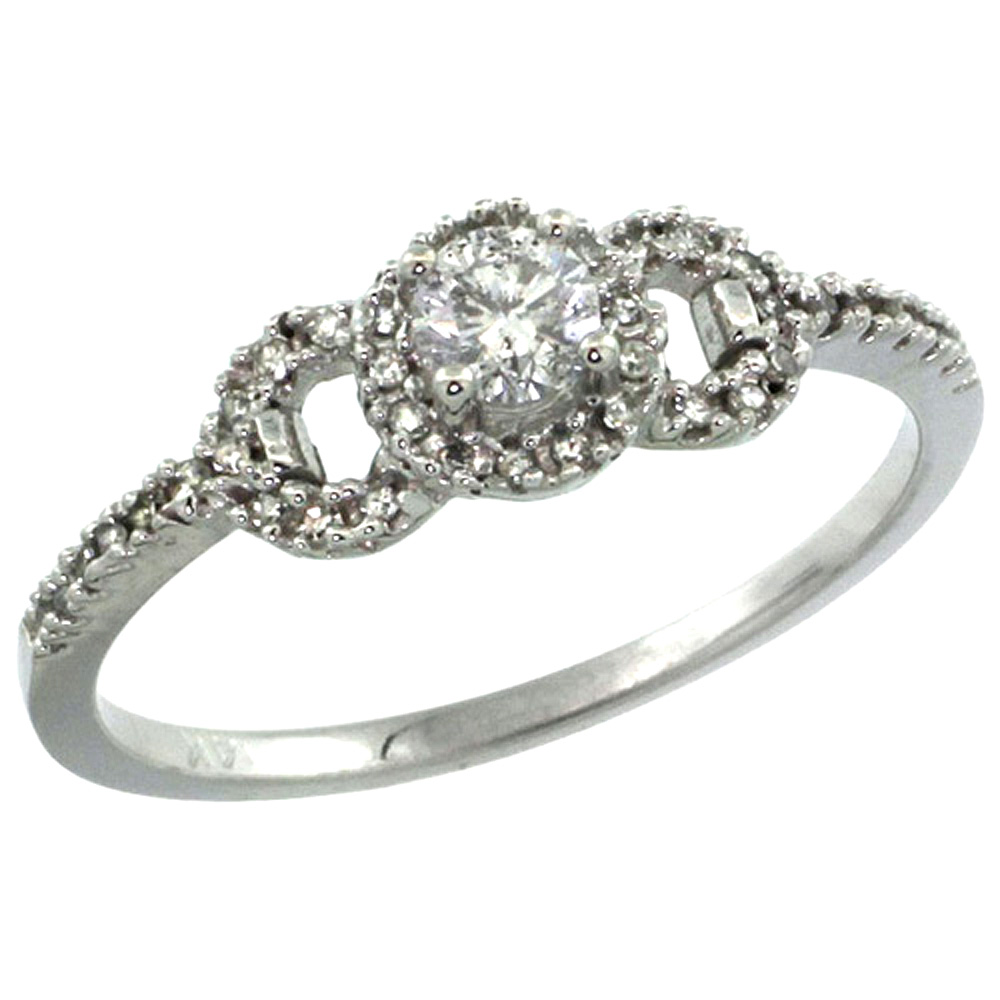 14k White Gold Swirl Solitaire Diamond Engagement Ring w/ 0.33 Carat Brilliant Cut ( H-I Color; VS2-SI1 Clarity ) Diamonds, 1/4 in. (6mm) wide