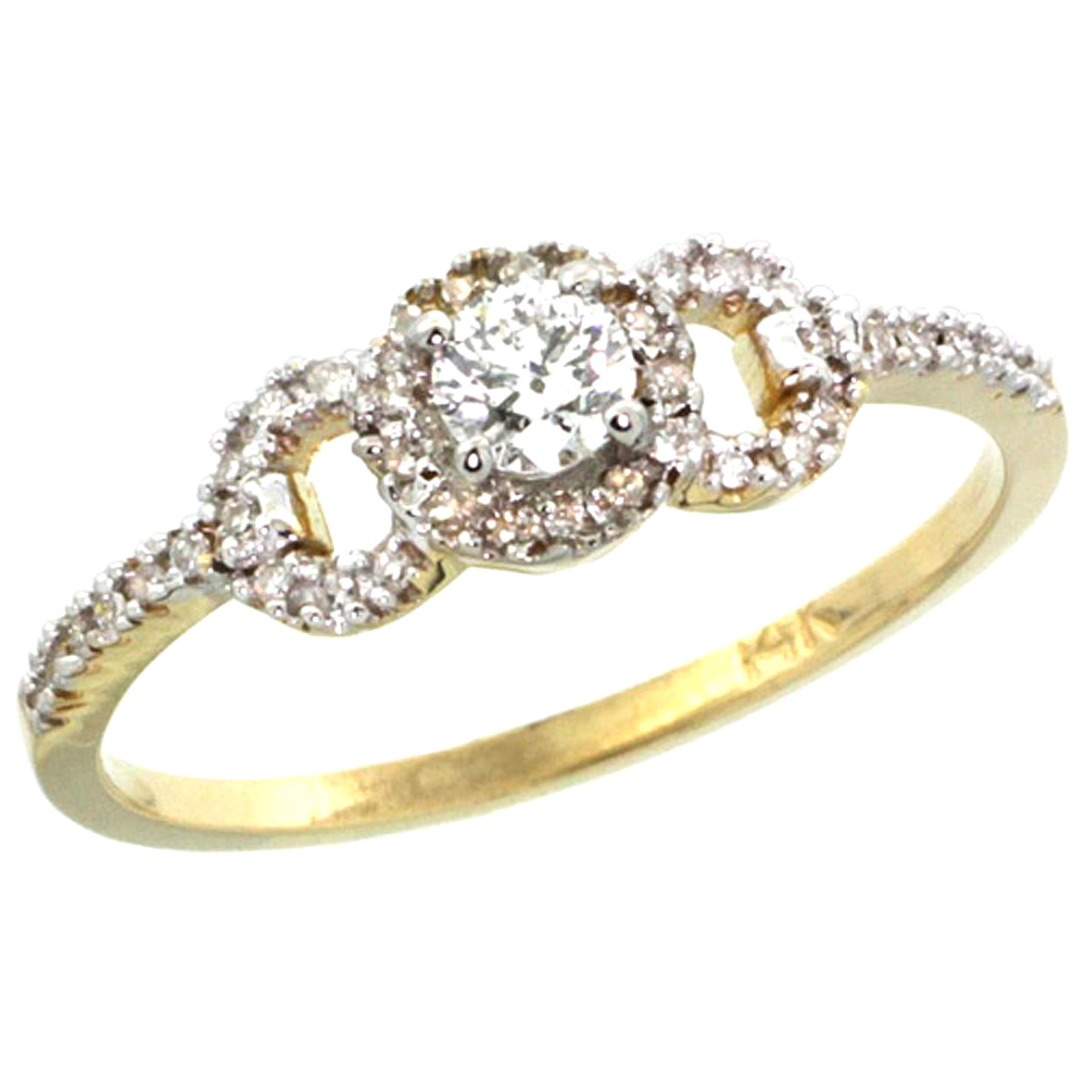 14k Gold Swirl Solitaire Diamond Engagement Ring w/ 0.33 Carat Brilliant Cut ( H-I Color; VS2-SI1 Clarity ) Diamonds, 1/4 in. (6mm) wide