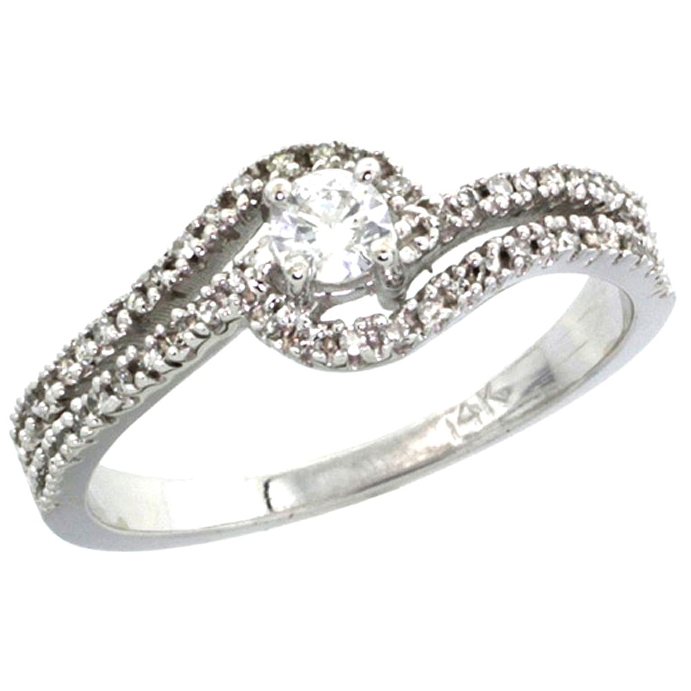 14k White Gold Swirl Solitaire Diamond Engagement Ring w/ 0.34 Carat Brilliant Cut ( H-I Color; VS2-SI1 Clarity ) Diamonds, 5/16 in. (8mm) wide