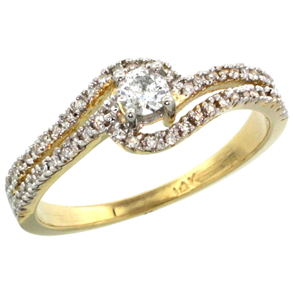 14k Gold Swirl Solitaire Diamond Engagement Ring w/ 0.34 Carat Brilliant Cut ( H-I Color; VS2-SI1 Clarity ) Diamonds, 5/16 in. (8mm) wide