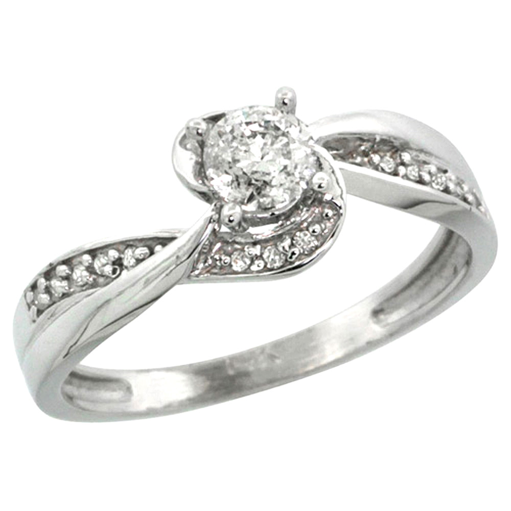 14K WHITE GOLD DIAMOND ENGAGEMENT RING W/ 0.38 CARAT (CENTER) & 0.06 CARAT (SIDES) BRILLIANT CUT ( H-I COLOR; SI1 CLARITY ) DIAMONDS, 5/16 IN. (8MM) WIDE