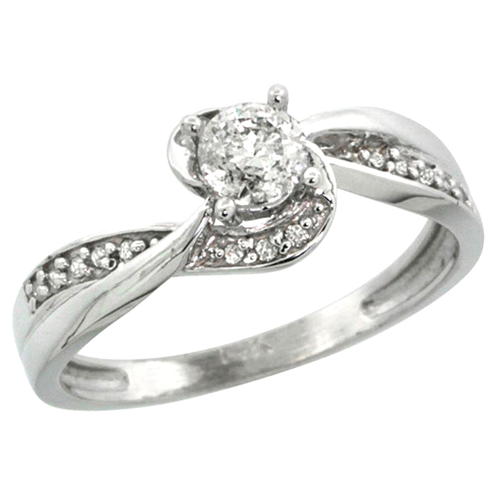 14k White Gold Diamond Engagement Ring w/ 0.38 Carat (Center) & 0.06 Carat (Sides) Brilliant Cut ( H-I Color; SI1 Clarity ) Diamonds, 5/16 in. (8mm) wide