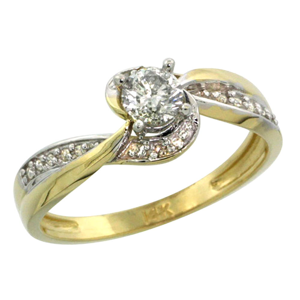 14k Gold Diamond Engagement Ring w/ 0.38 Carat (Center) &amp; 0.06 Carat (Sides) Brilliant Cut ( H-I Color; SI1 Clarity ) Diamonds, 5/16 in. (8mm) wide