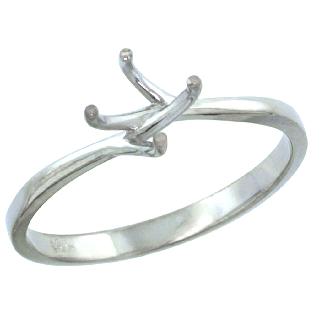 14K WHITE GOLD SEMI MOUNT (FOR 4.5MMX4.5MM SQUARE DIAMOND) ENGAGEMENT RING 1/16 IN. (2MM) WIDE