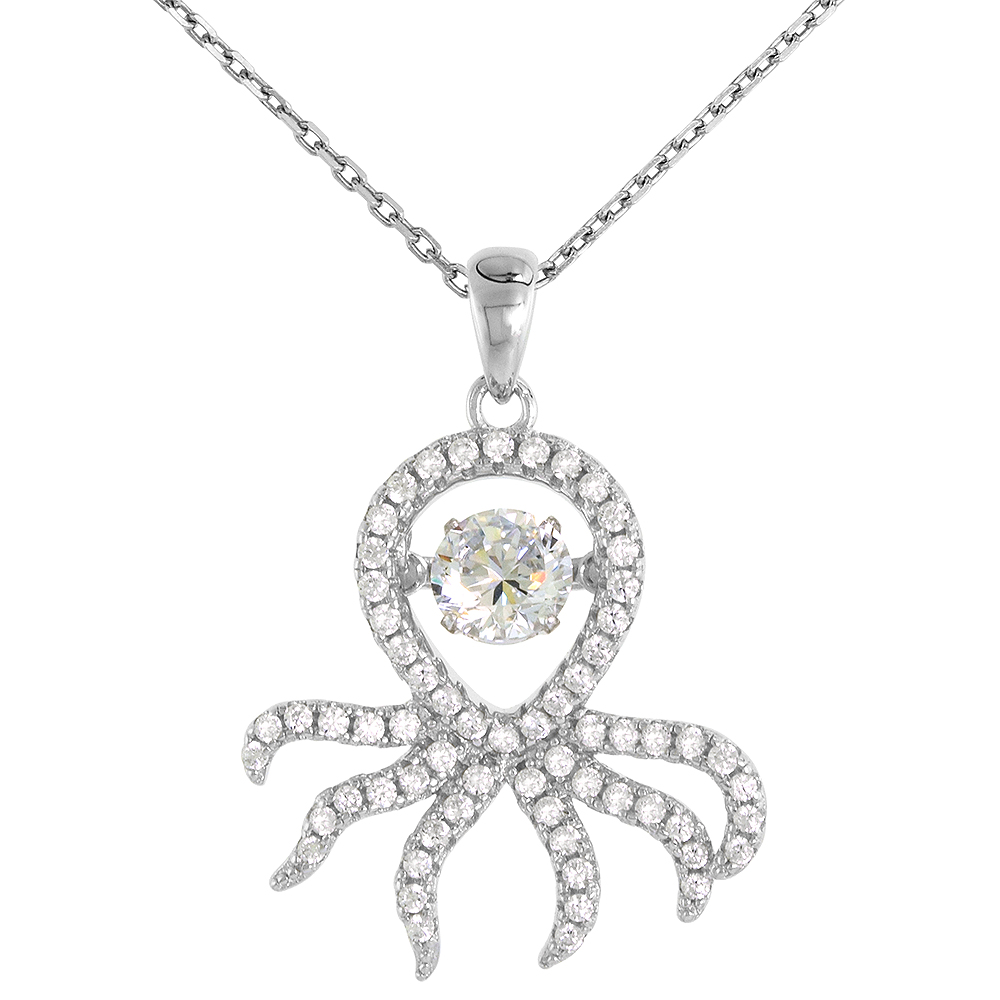STERLING SILVER DANCING CZ OCTOPUS PENDANT MICRO PAVE NO CHAIN