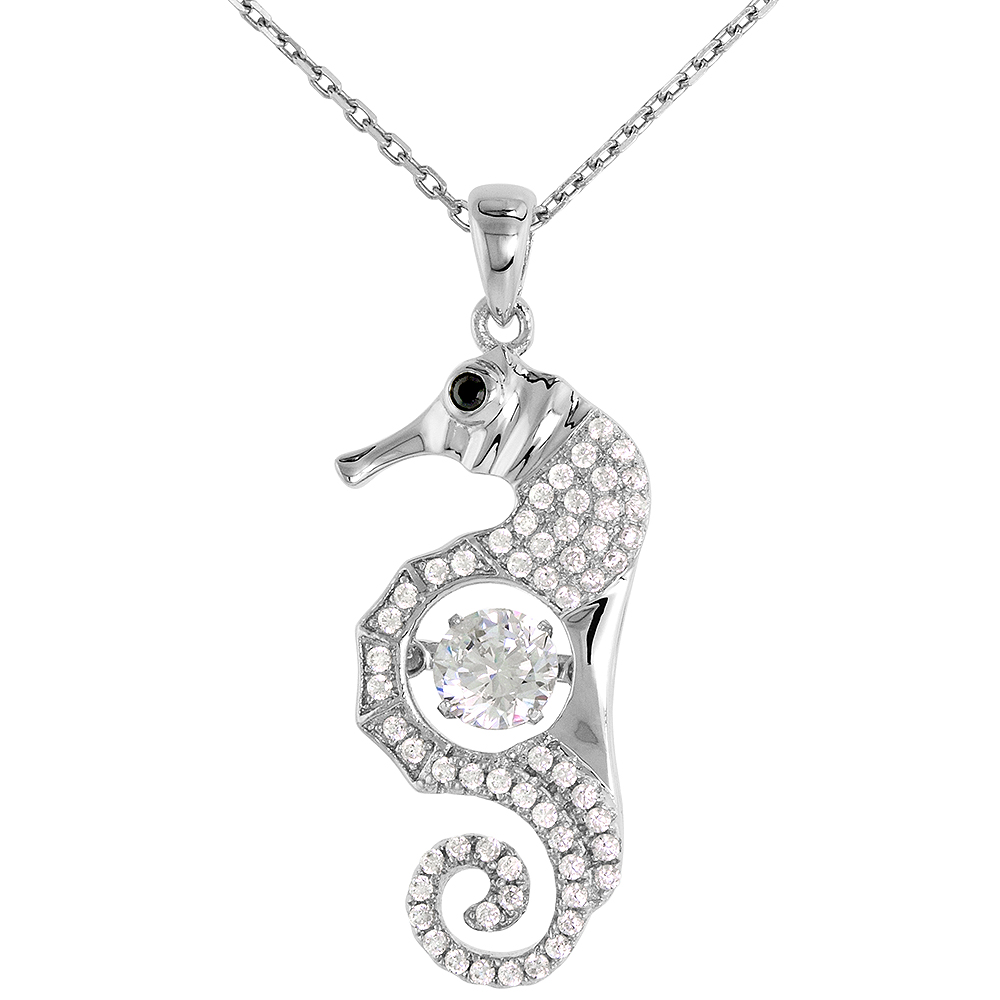 Sterling silver Dancing CZ Seahorse Pendant Black Eyes Micro Pave NO CHAIN