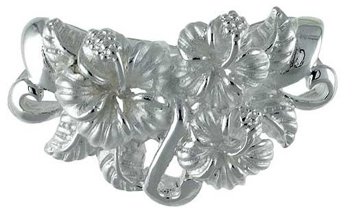 Sterling Silver Hawaiian Hibiscus Pendant, 1 1/8 inch wide