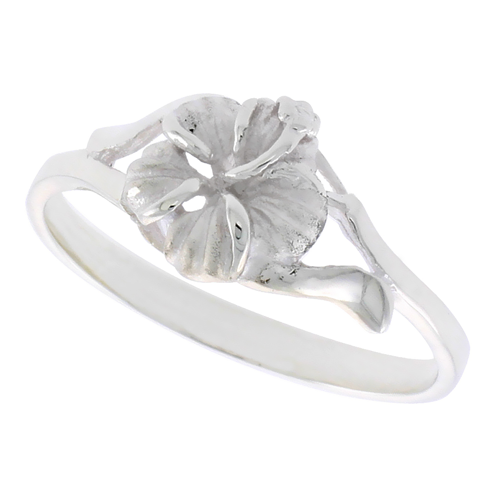 Sterling Silver Hawaiian Hibiscus Ring, 3/8 inch wide, sizes 6 - 9