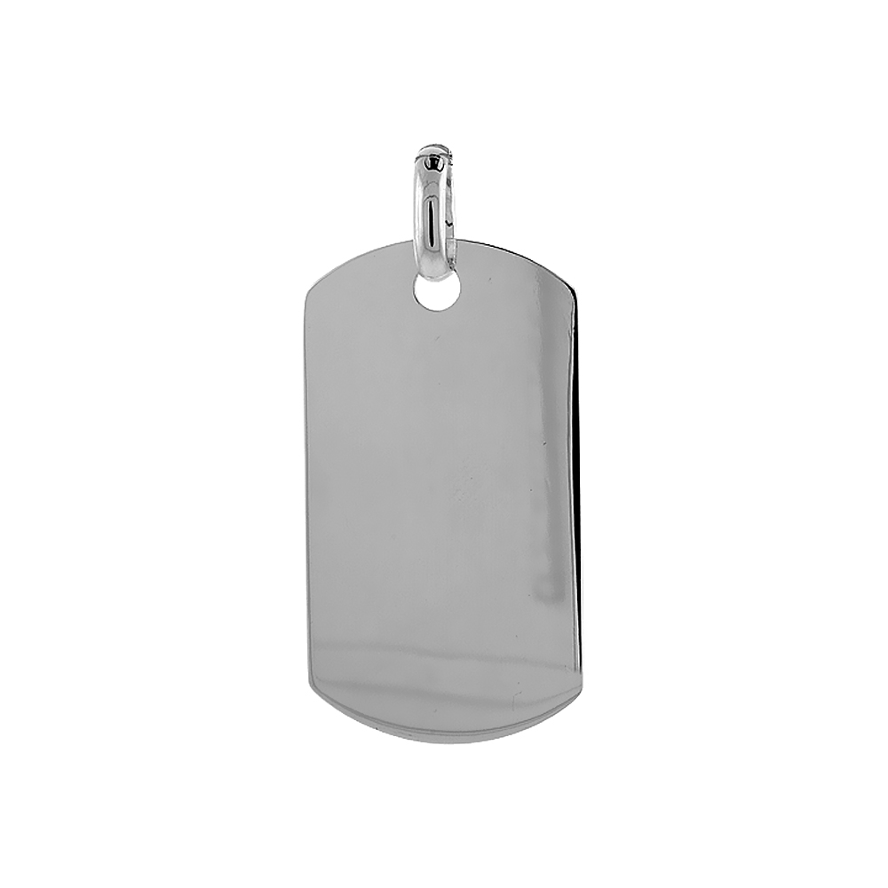 2 INCH FULL SIZE STERLING SILVER PLAIN DOG TAG PENDANT FOR MEN POLISHED FINISH NICKEL FREE ITALY NO CHAIN (NO CHAIN)