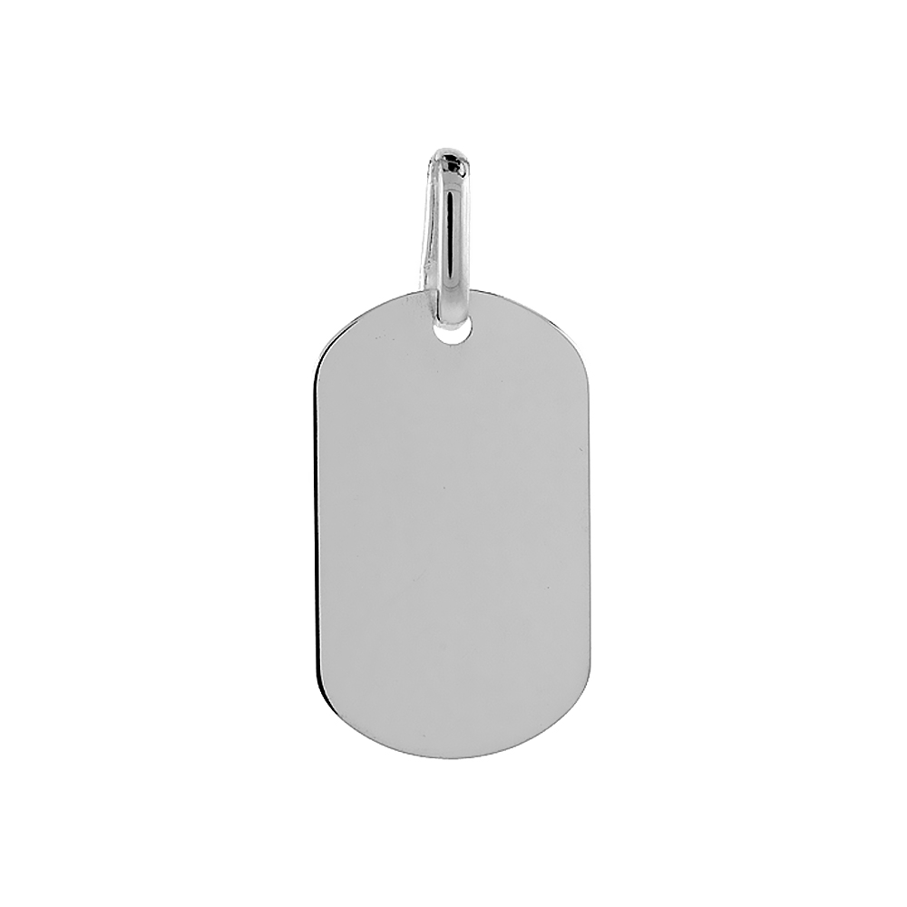 1 3/16 INCH SMALL SIZE STERLING SILVER PLAIN DOG TAG PENDANT FOR WOMEN POLISHED FINISH NICKEL FREE ITALY NO CHAIN (NO CHAIN)