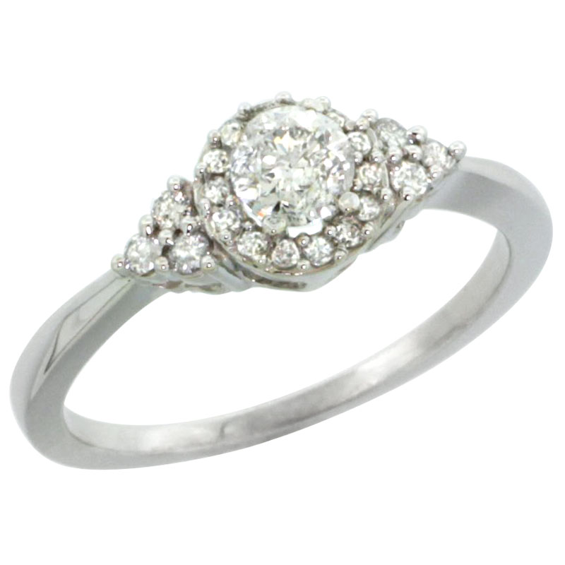 10k White Gold Cluster Diamond Engagement Ring w/ 0.49 Carat Brilliant Cut Diamonds, 5/16 in. (8mm) wide