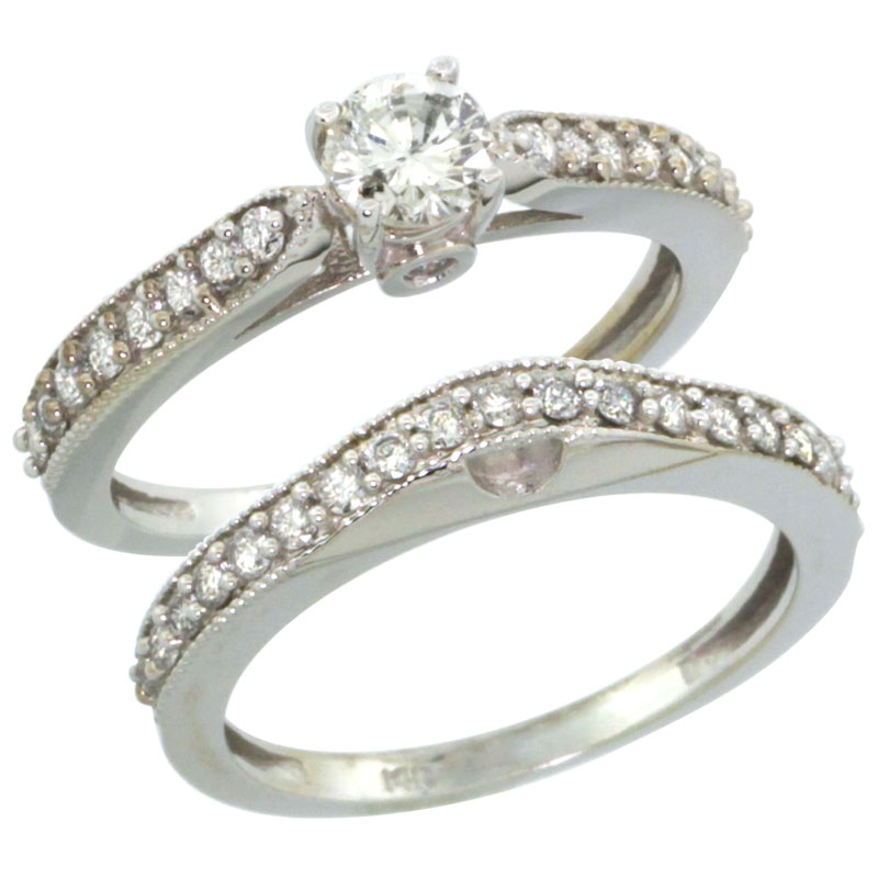 10k White Gold 2-Pc. Diamond Engagement Ring Set w/ 0.92 Carat Brilliant Cut Diamonds, 1/8 in. (3mm) wide