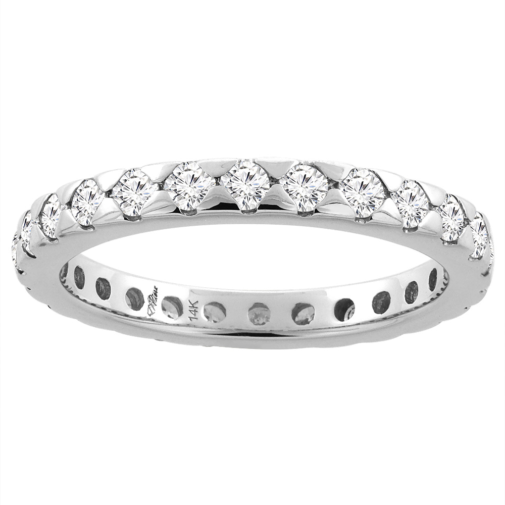 14K White Gold Diamond Ladies Eternity Wedding Band Stackable, sizes 6 - 9