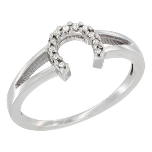 14K White Gold Ladies Diamond Horseshoe Ring, 1/4 inch wide, sizes 5 to 10