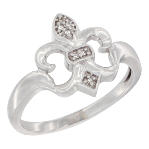 10K White Gold Diamond Fleur De Lis Ring 5/8 inch wide, sizes 5 - 10