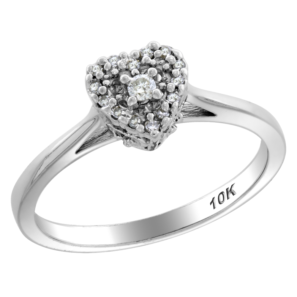 10k White Gold Heart-shaped Diamond Engagement Ring w/ 0.086 Carat Brilliant Cut Diamonds, 1/4 in. (6.5mm) wide