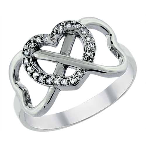 10K White Gold Diamond Infinity Heart Ring, sizes 5 - 10