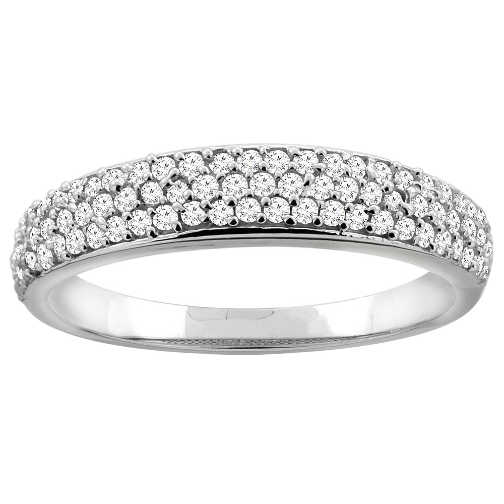 10K White Gold Three Row Diamond Pave Engagement Ring 3/16 inch wide, sizes 5 - 10