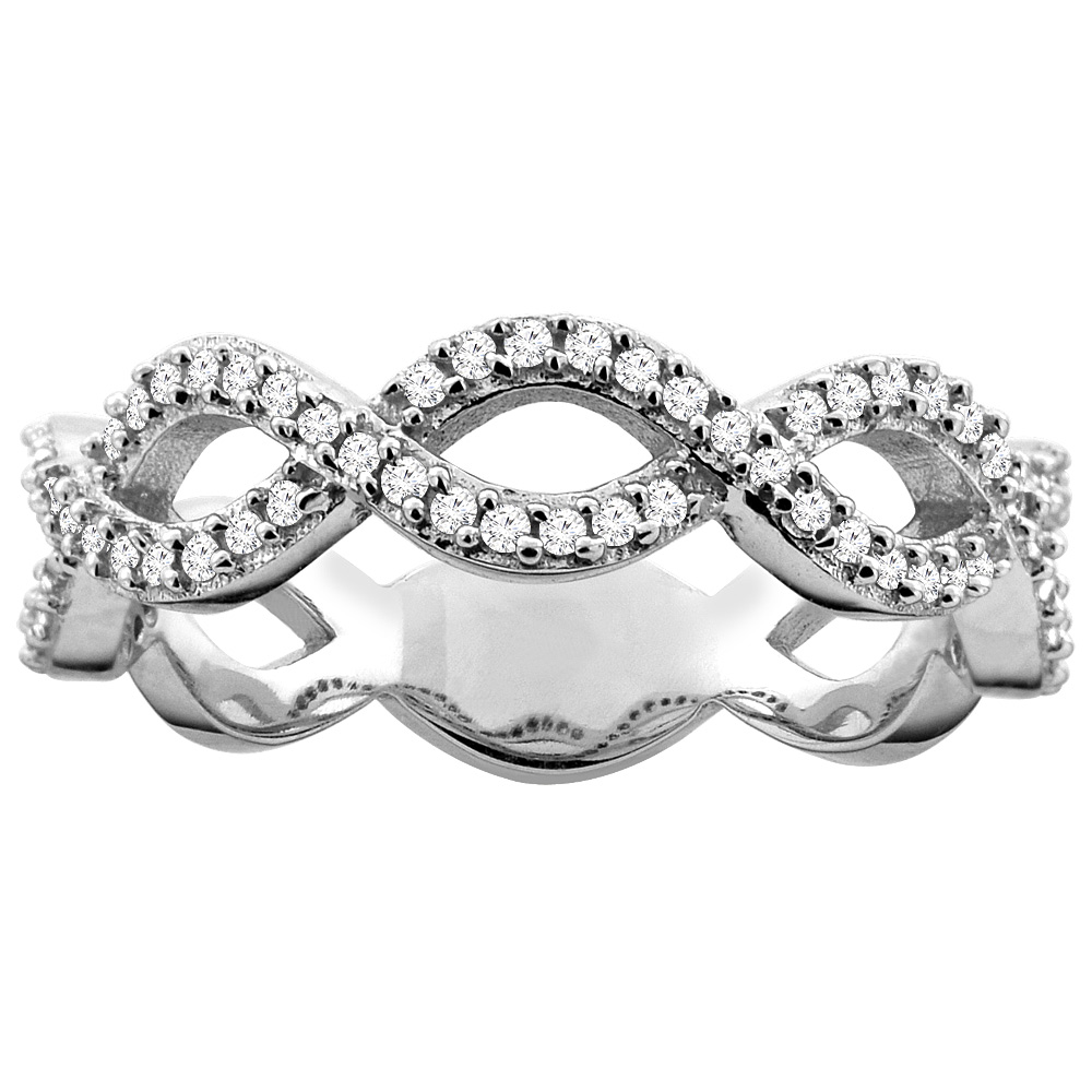 14K White Gold Eternity Design Diamond Engagement Ring 3/16 inch wide, sizes 5 - 10
