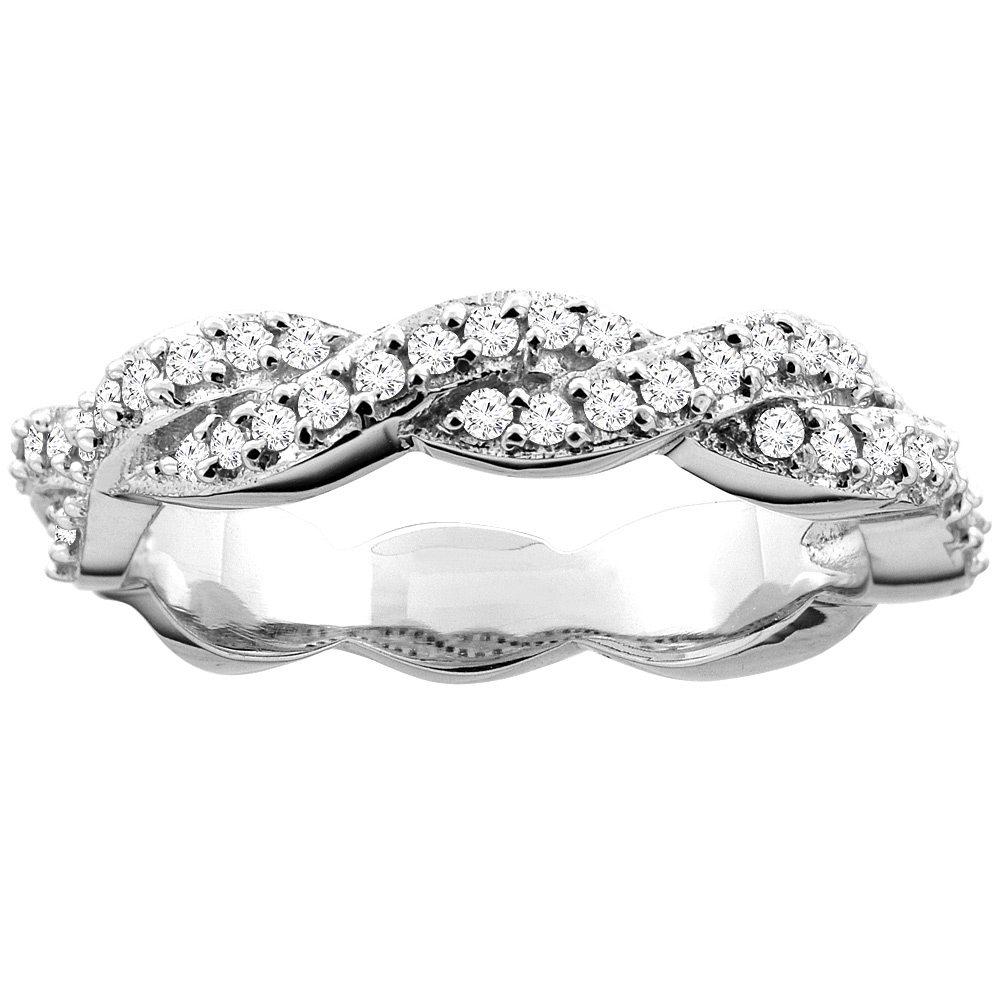 10K White Gold Braid Design Diamond Engagement Ring 3/16 inch inch wide, sizes 5 - 10