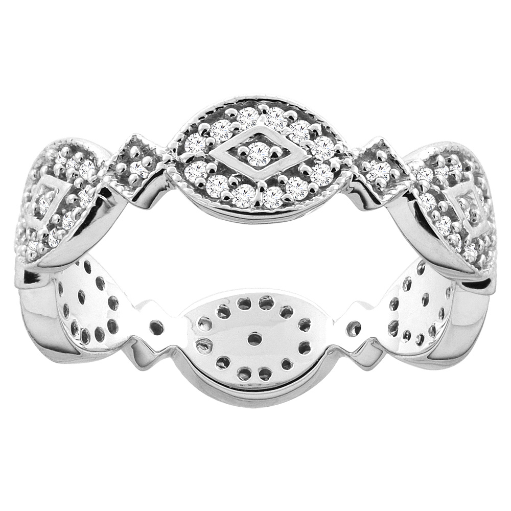 14K White Gold Geometric Diamond Engagement Ring 1/4 inch wide, sizes 6 - 9