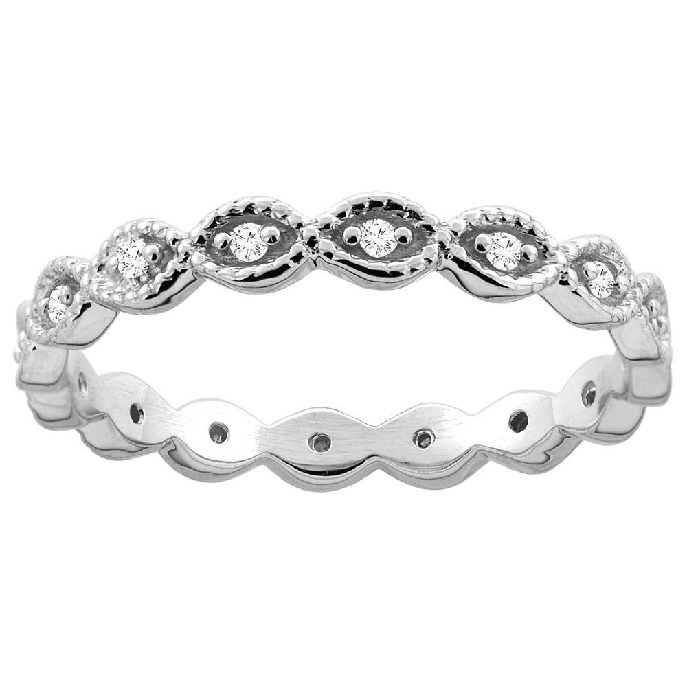 14K White Gold Oval Eternity Diamond Engagement Ring 1/8 inch inch wide, sizes 5 - 9