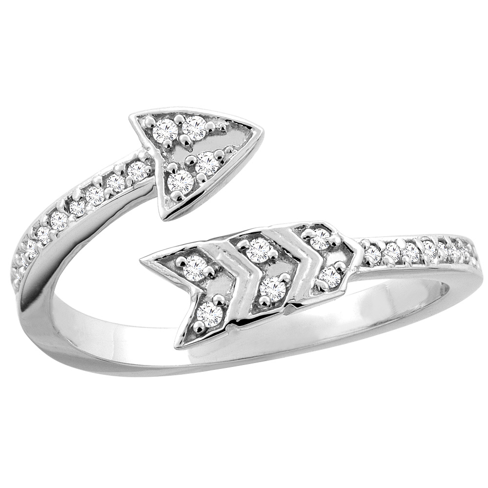14K White Gold Diamond Arrow Wrap Ring 7/16 inch wide, sizes 5 - 10