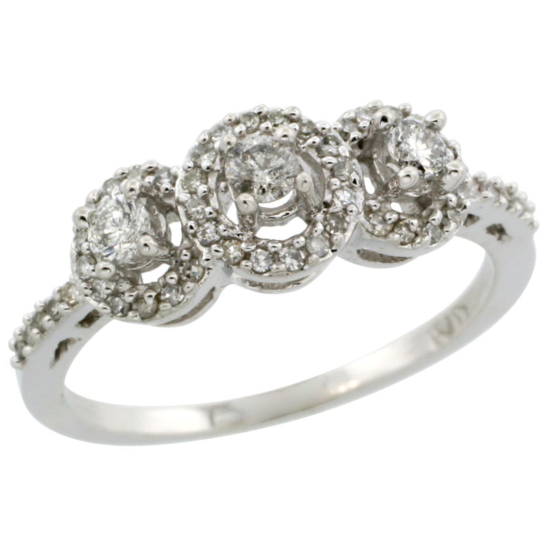 14k White Gold 3-Stone Diamond Engagement Ring 0.375 cttw Brilliant Cut Diamonds 1/4 inch wide
