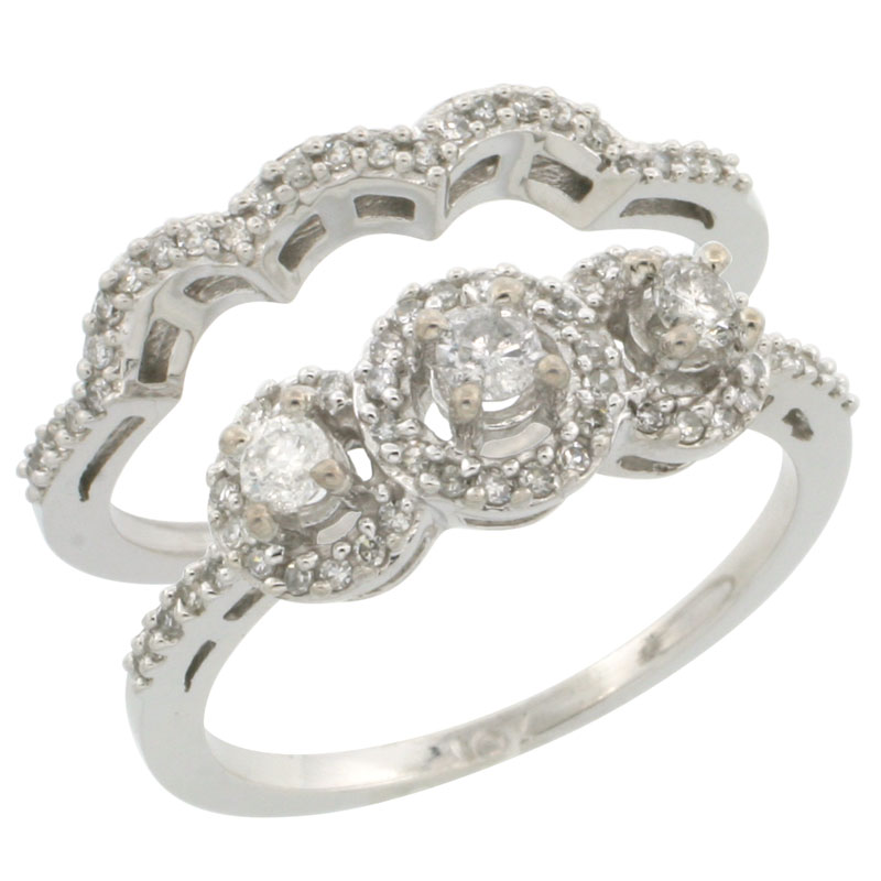 14k White Gold 2-Piece Diamond Engagement Ring Set 0.48 cttw Brilliant Cut Diamonds 5/16 inch wide