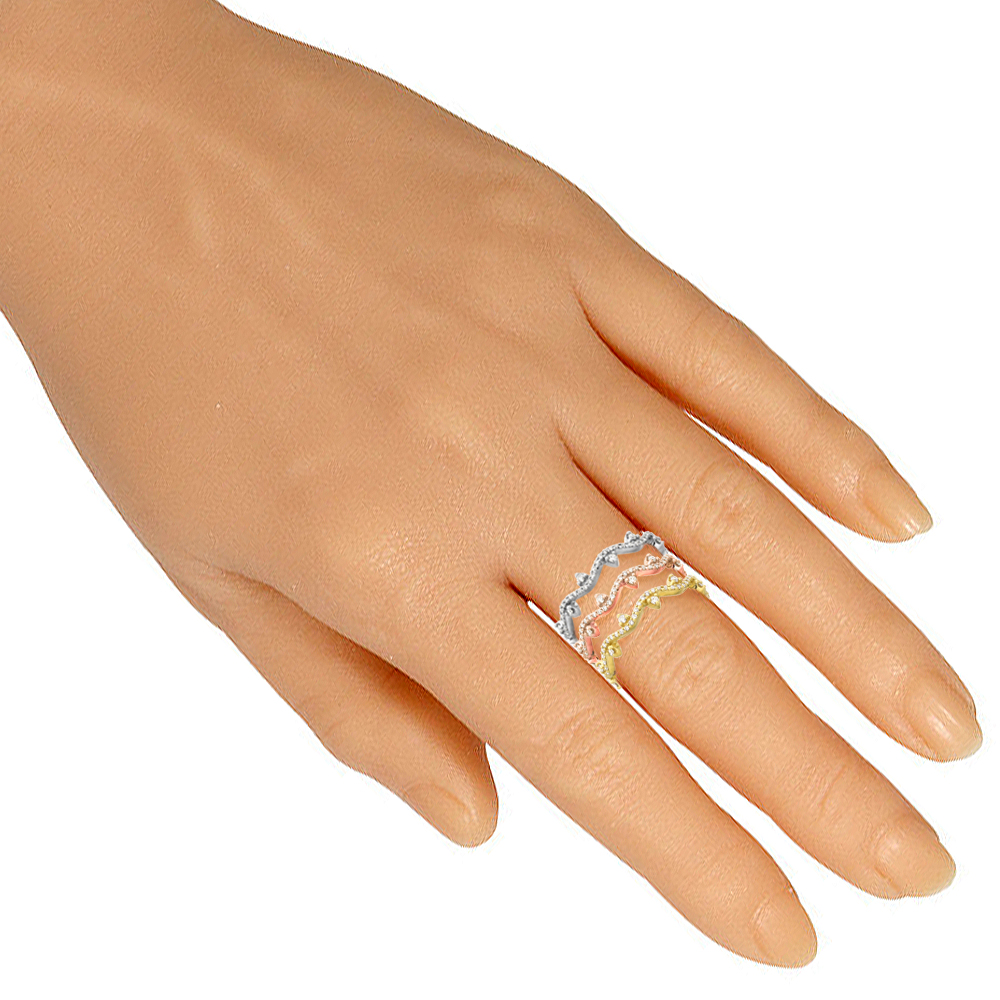 14k Gold Diamond Stackable Rings for Women Waves and Dots Design available 3 Colors, size 6 - 8