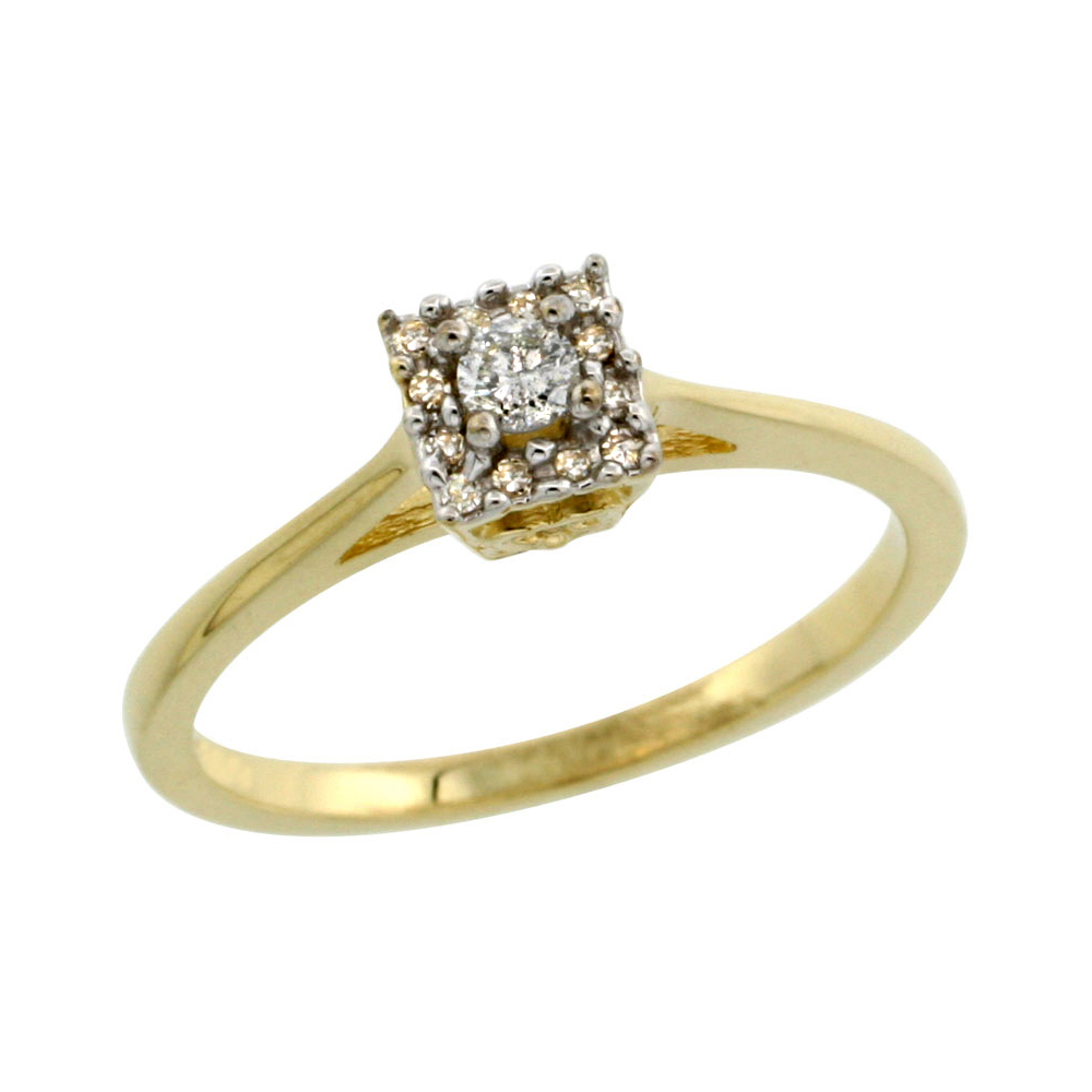 14k Gold Square-shaped Diamond Engagement Ring w/ 0.119 Carat Brilliant Cut Diamonds, 3/16 in. (5mm) wide