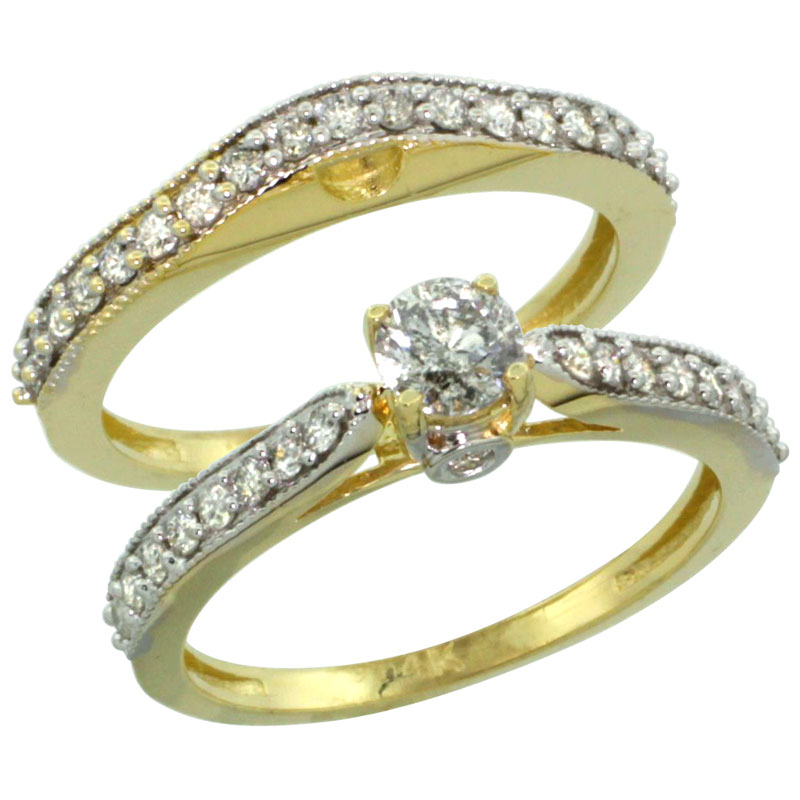 14k Gold 2-Pc. Diamond Engagement Ring Set w/ 0.92 Carat Brilliant Cut Diamonds, 1/8 in. (3mm) wide