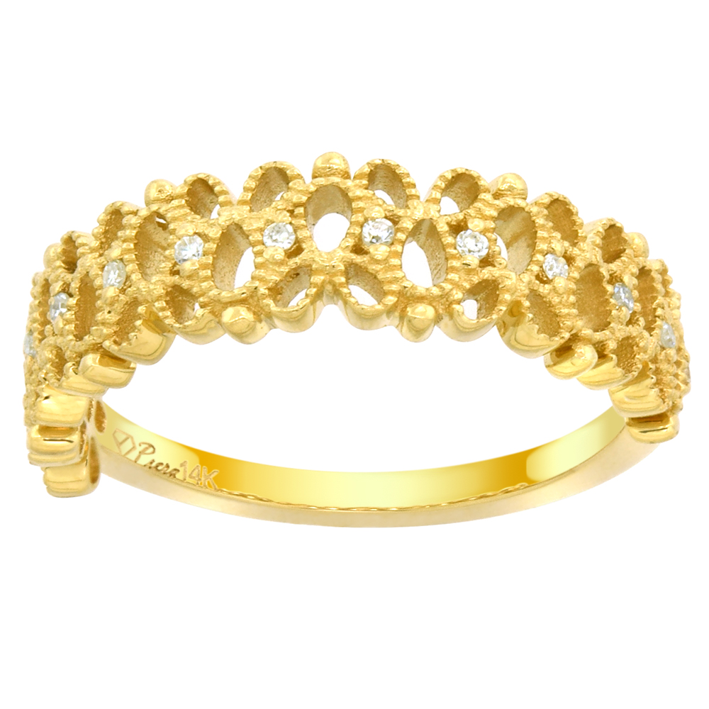 14k Gold Diamond Triquetra Trinity Ring for Women Milgrain 1/4 inch wide, size 6 - 9