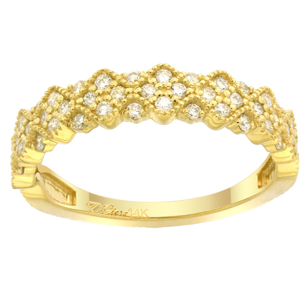 14k Yellow Gold Milgrain Engagement Ring Women Zigzags 0.51ct Genuine Diamonds 5/32 inch size 6 - 9