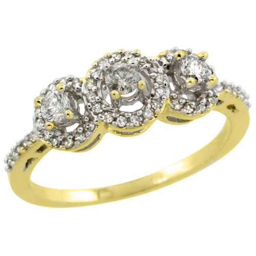 14k Yellow Gold 3-Stone Diamond Engagement Ring 0.375 cttw Brilliant Cut Diamonds 1/4 inch wide