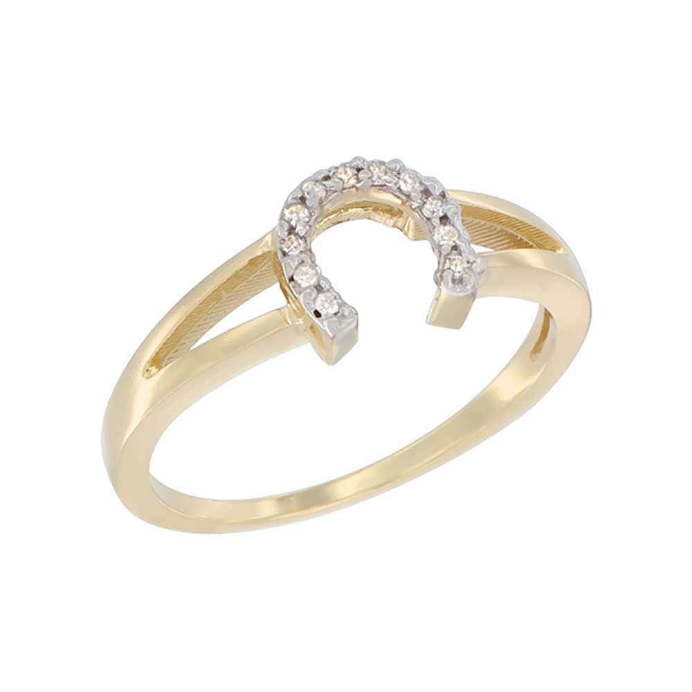 14K Yellow Gold Ladies Diamond Horseshoe Ring, 1/4 inch wide, sizes 5 to 10