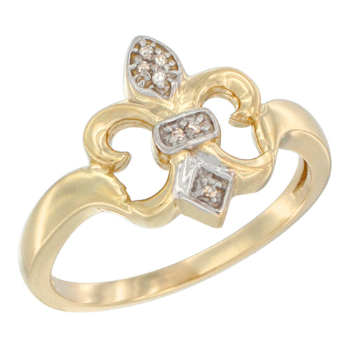 10K Yellow Gold Diamond Fleur De Lis Ring 5/8 inch wide, sizes 5 - 10