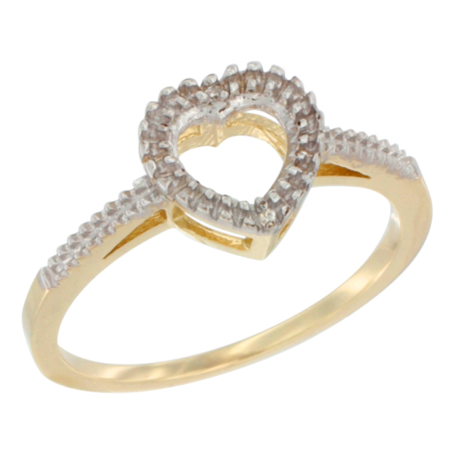 14K Yellow Gold Dainty Diamond Heart Ring 3/8 inch, sizes 5 - 10