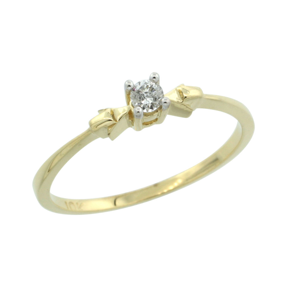 10k Gold Solitaire Diamond Engagement Ring w/ 0.077 Carat Brilliant Cut Diamond, 1/8 in. (3mm) wide
