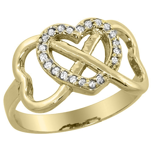 14K Yellow Gold Diamond Infinity Heart Ring, sizes 5 - 10