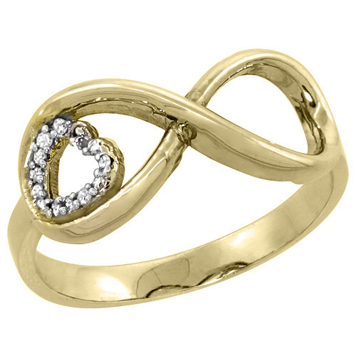 14K Yellow Gold Eternity Symbol Ring with Diamond heart, sizes 5 - 10