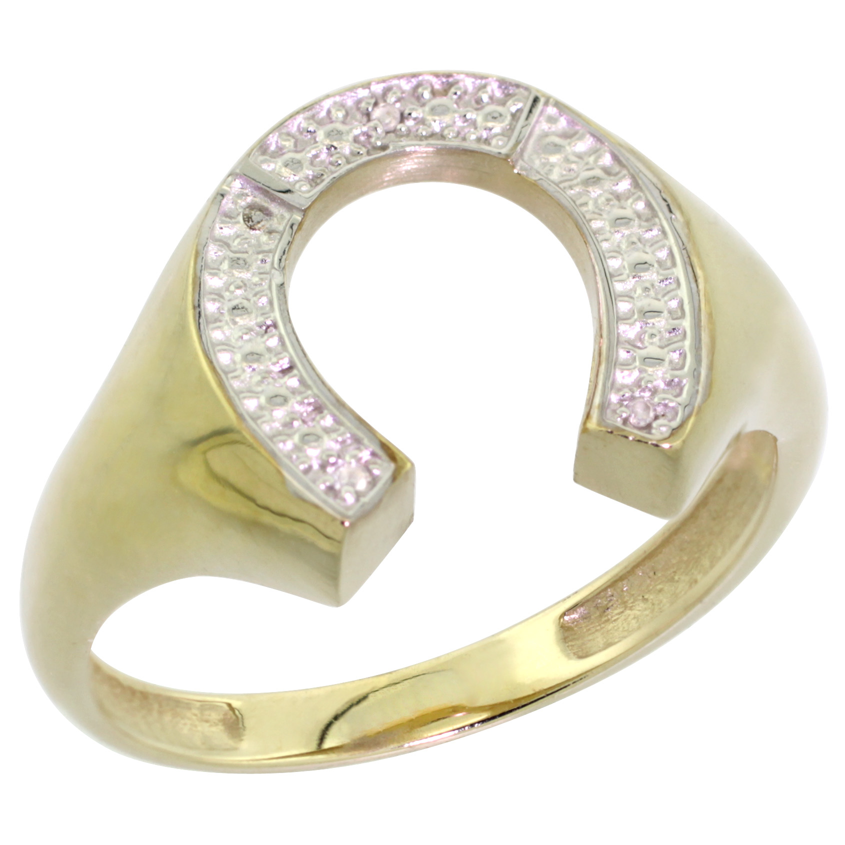 10K Yellow Gold Mens Horseshoe Ring Diamond Accent 9/16 inch wide, sizes 8 - 13