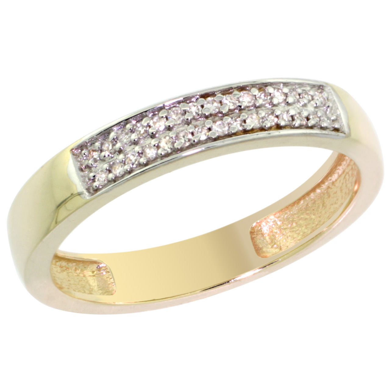 10K Yellow Gold Wedding Band Ring 2-Row Diamond Accent 5/32 inch wide, sizes 5 - 10