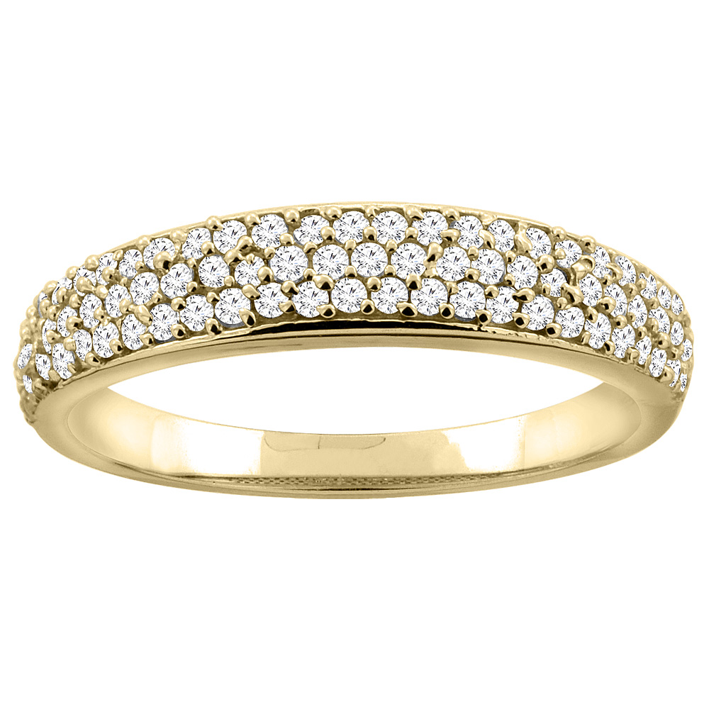 14K Yellow Gold Three Row Diamond Pave Engagement Ring 3/16 inch wide, sizes 5 - 10