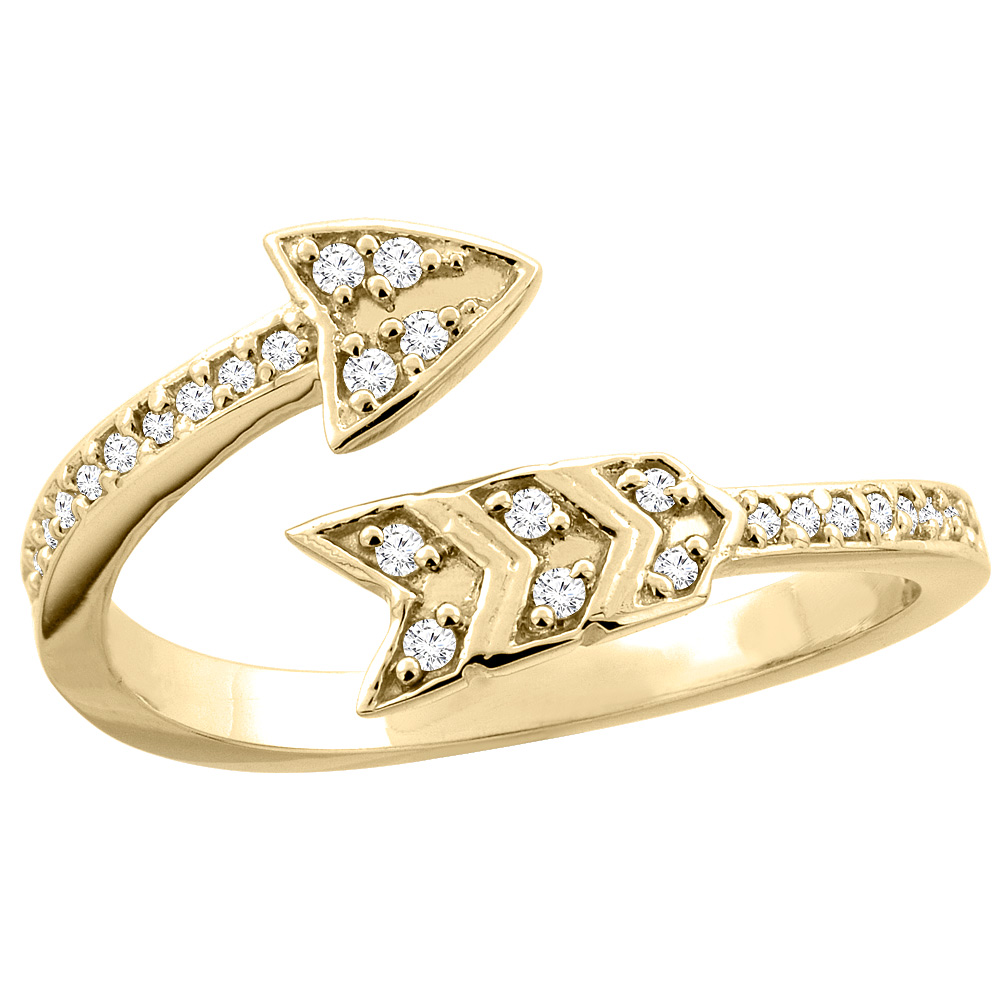 10K Yellow Gold Diamond Arrow Wrap Ring 7/16 inch wide, sizes 5 - 10