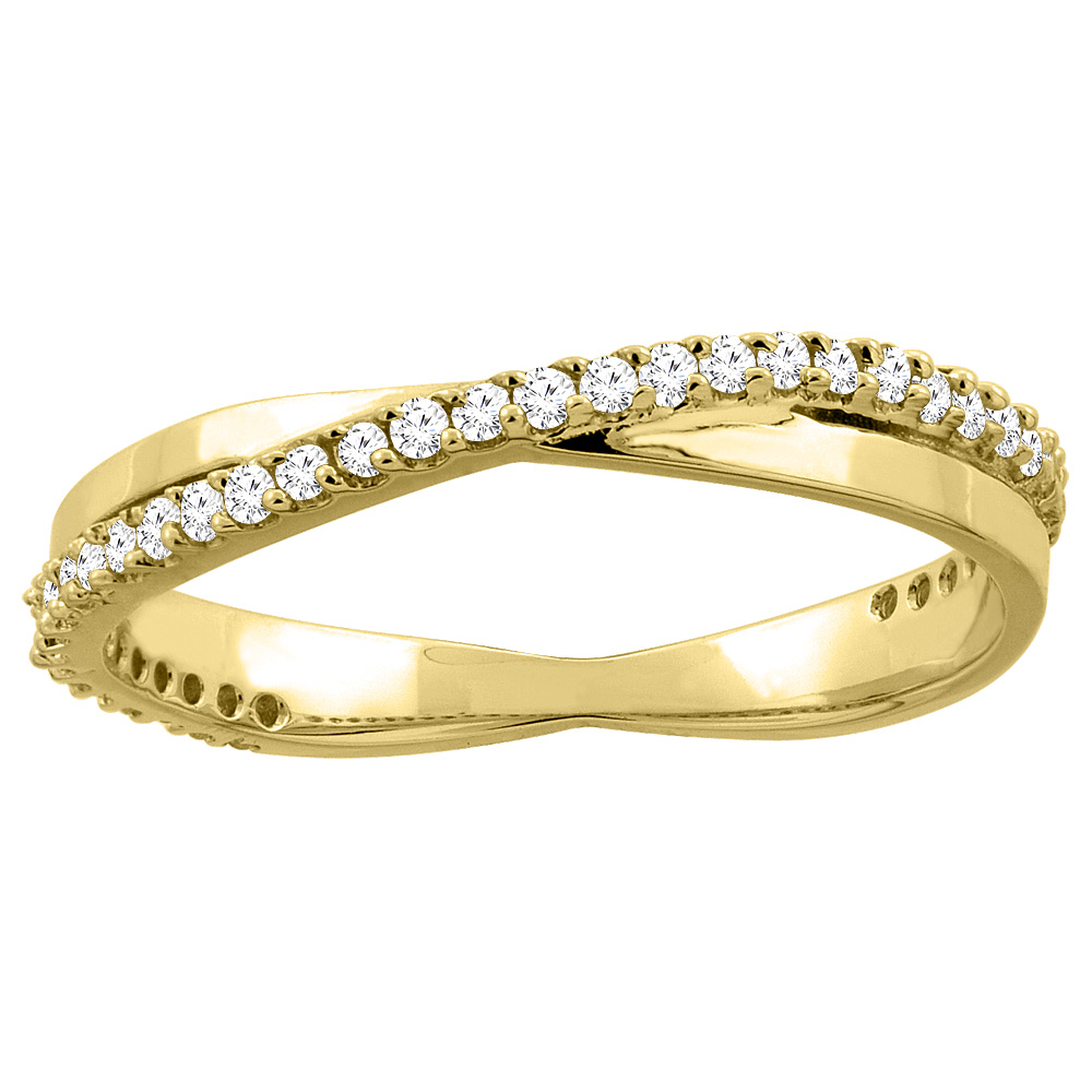 10K Gold Eternity Diamond Stripe Wedding Band Ring, sizes 5 - 10
