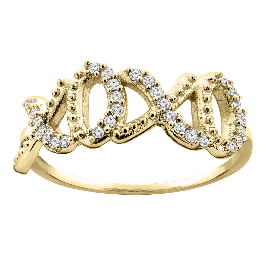 10K Yellow Gold HUGS and KISSES Diamond Ring, size 8.5
