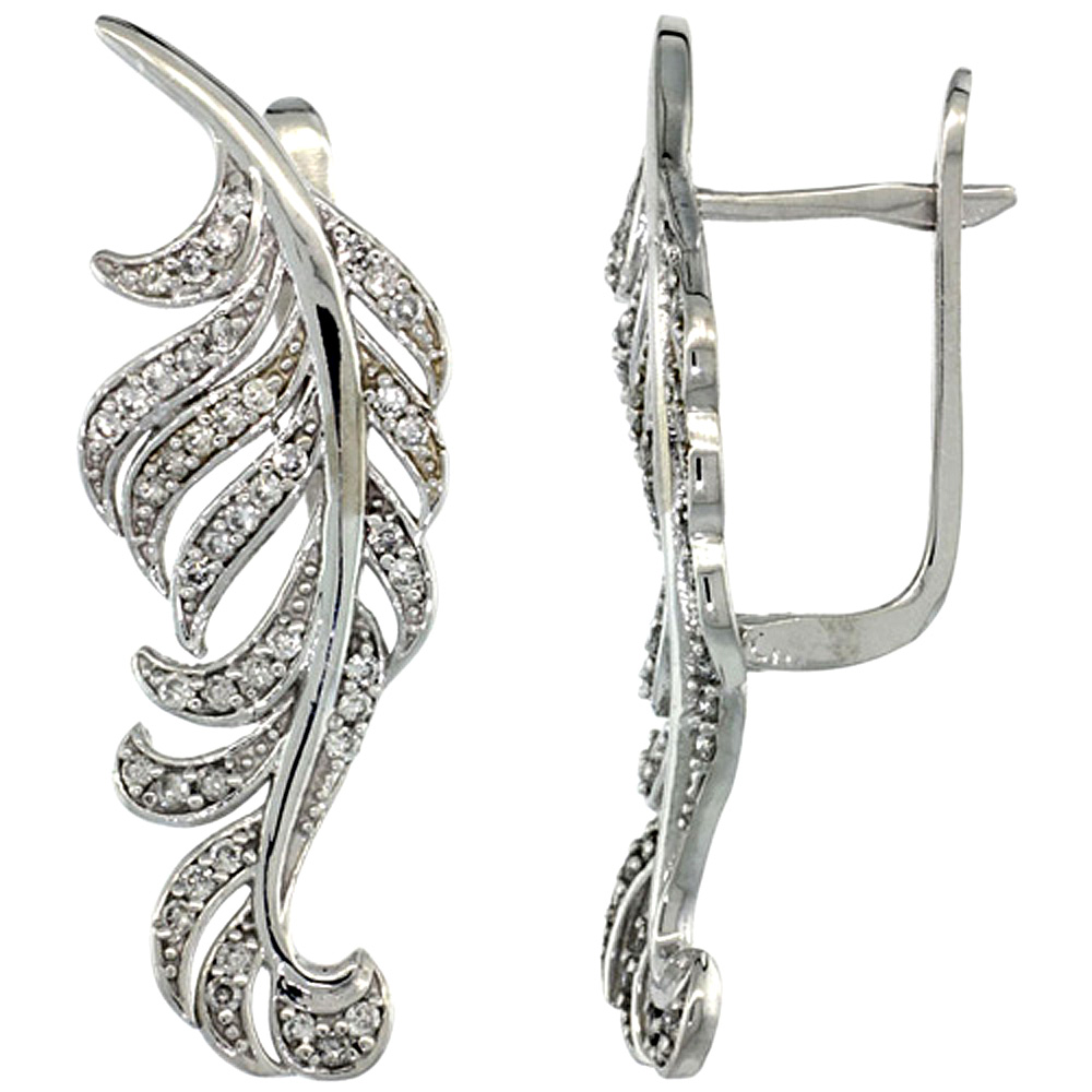 14K WHITE GOLD LARGE LEAF DIAMOND EARRINGS W/ 0.82 CARAT BRILLIANT CUT ( H-I COLOR; VS2-SI1 CLARITY ) DIAMONDS